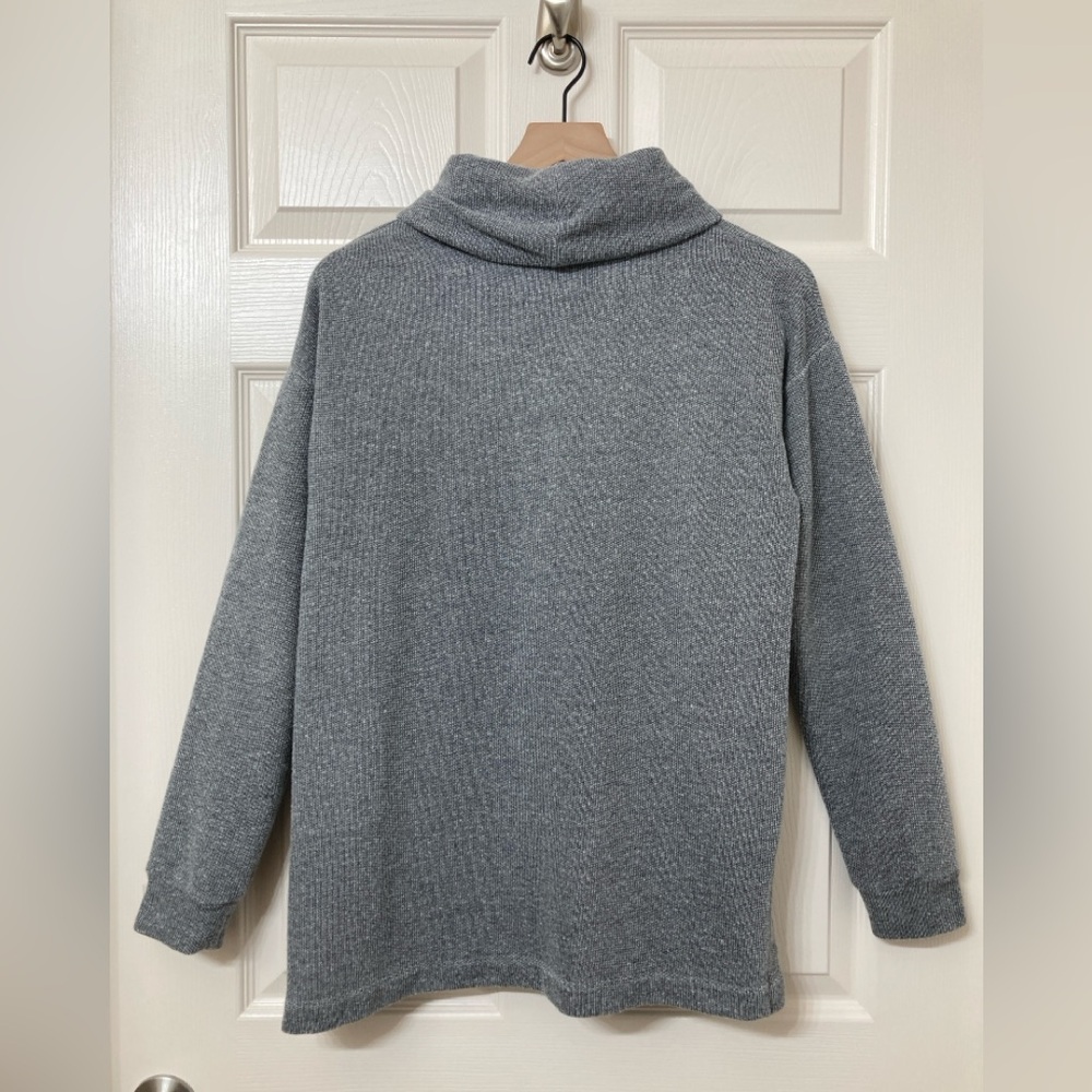J. Crew Gray Funnel Neck Pullover Fleece Sweatshirt Small Oversized Cozy Winter - Picture 5 of 7